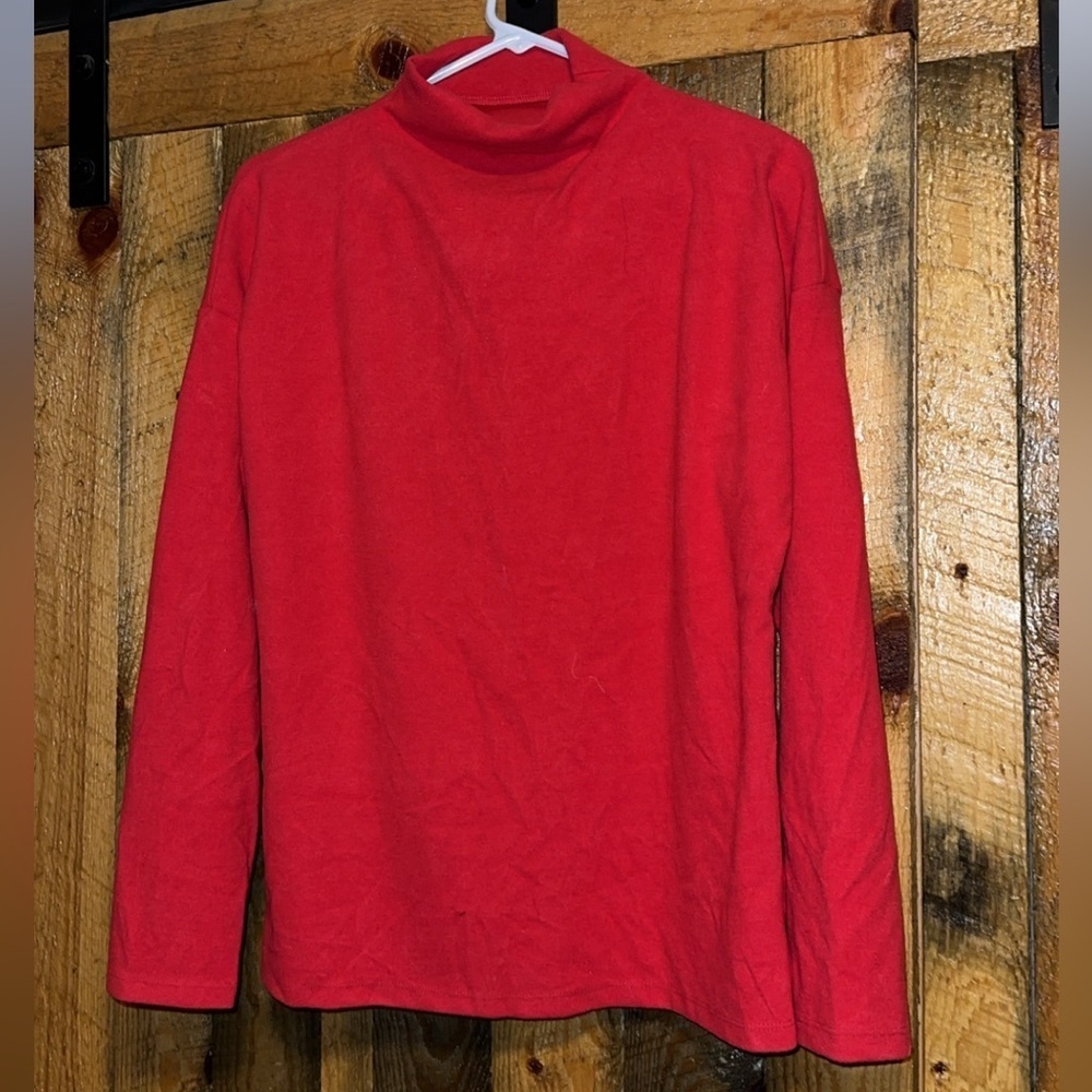 Soft red long sleeve high neck